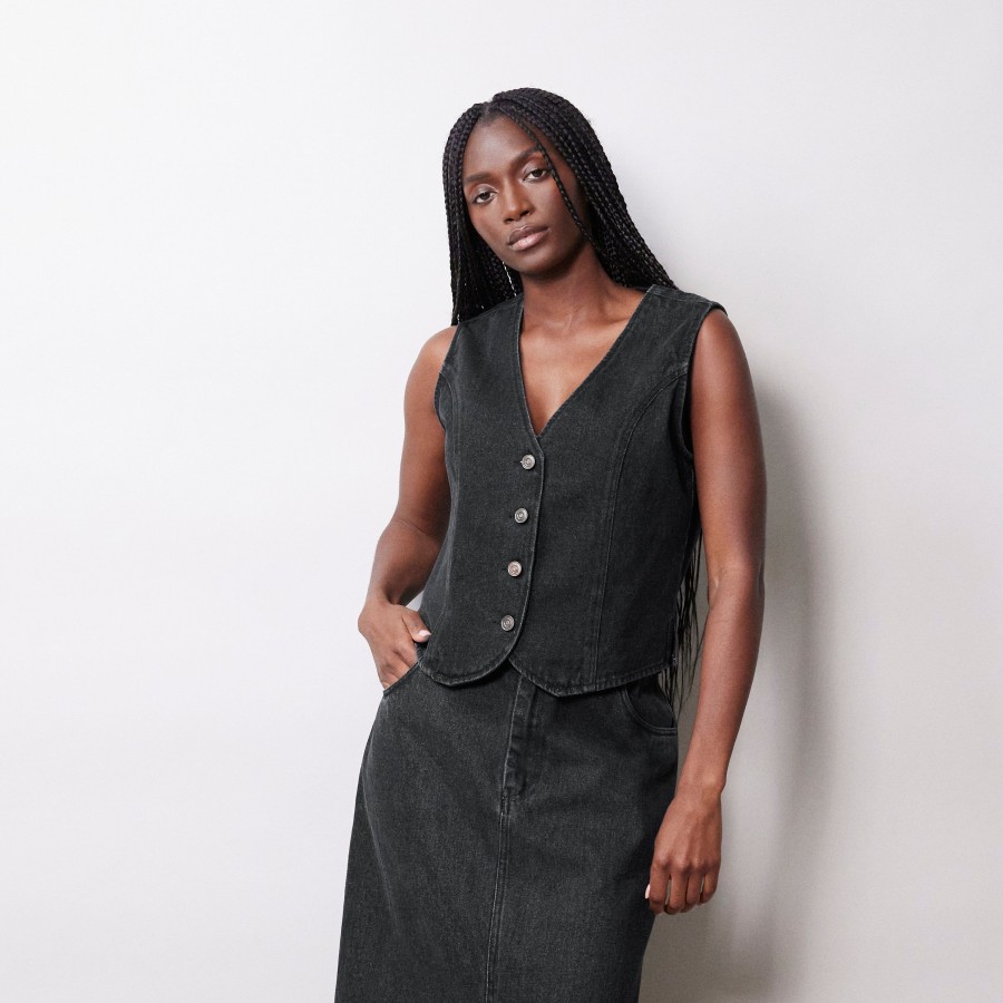 Denim Albaray | Black Denim Waistcoat