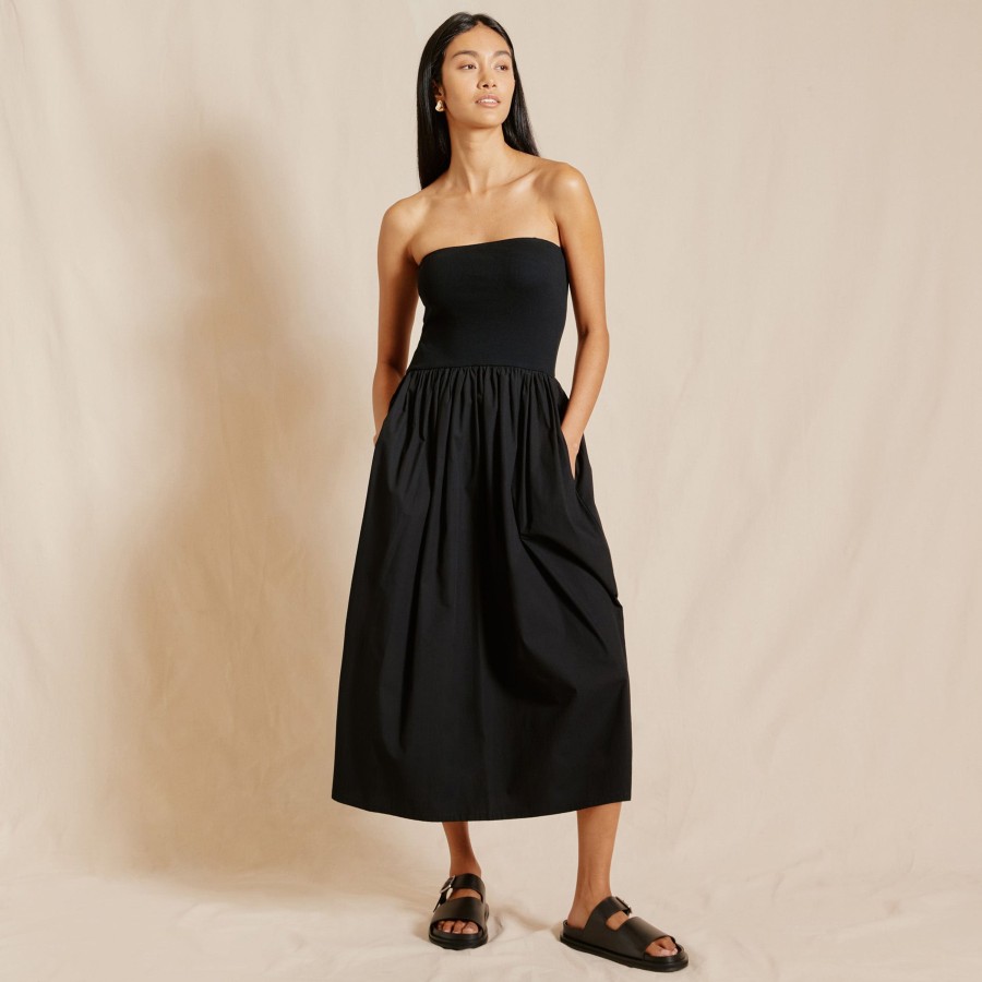 Dresses Albaray | Black Jersey And Woven Mix Bandeau Dress