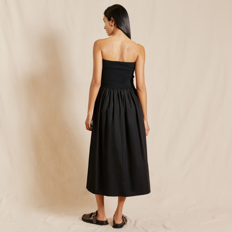 Dresses Albaray | Black Jersey And Woven Mix Bandeau Dress