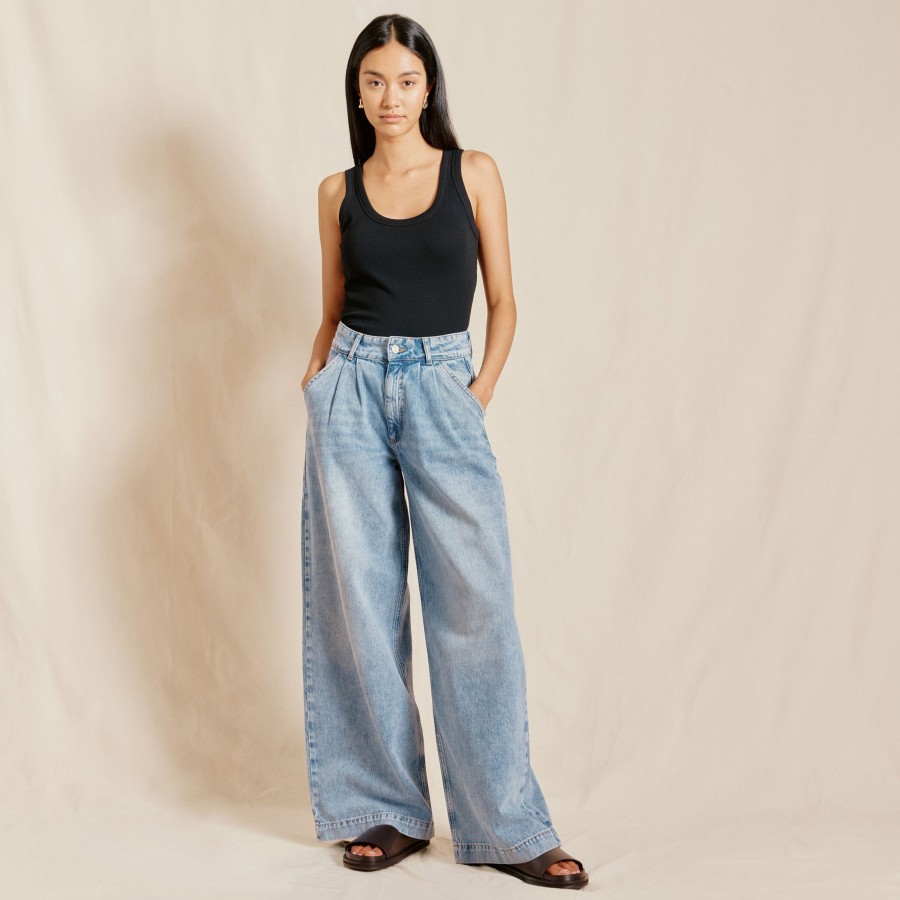 Denim Albaray | Light Wash Wide Pleat Jean