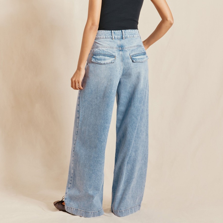 Denim Albaray | Light Wash Wide Pleat Jean