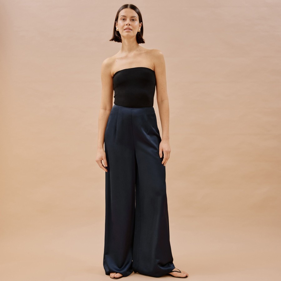 Trousers Albaray | Navy Satin Wide Leg Trousers