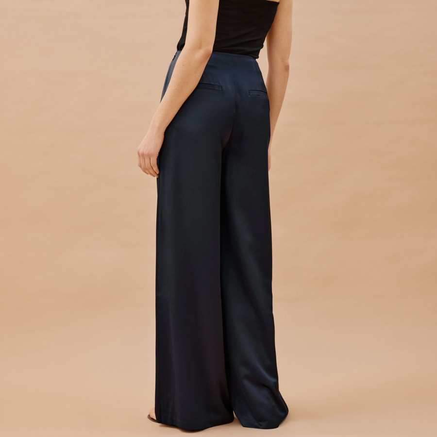 Trousers Albaray | Navy Satin Wide Leg Trousers