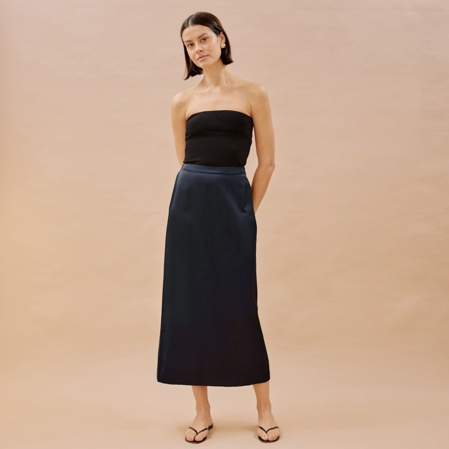 Skirts Albaray | Navy Satin Skirt