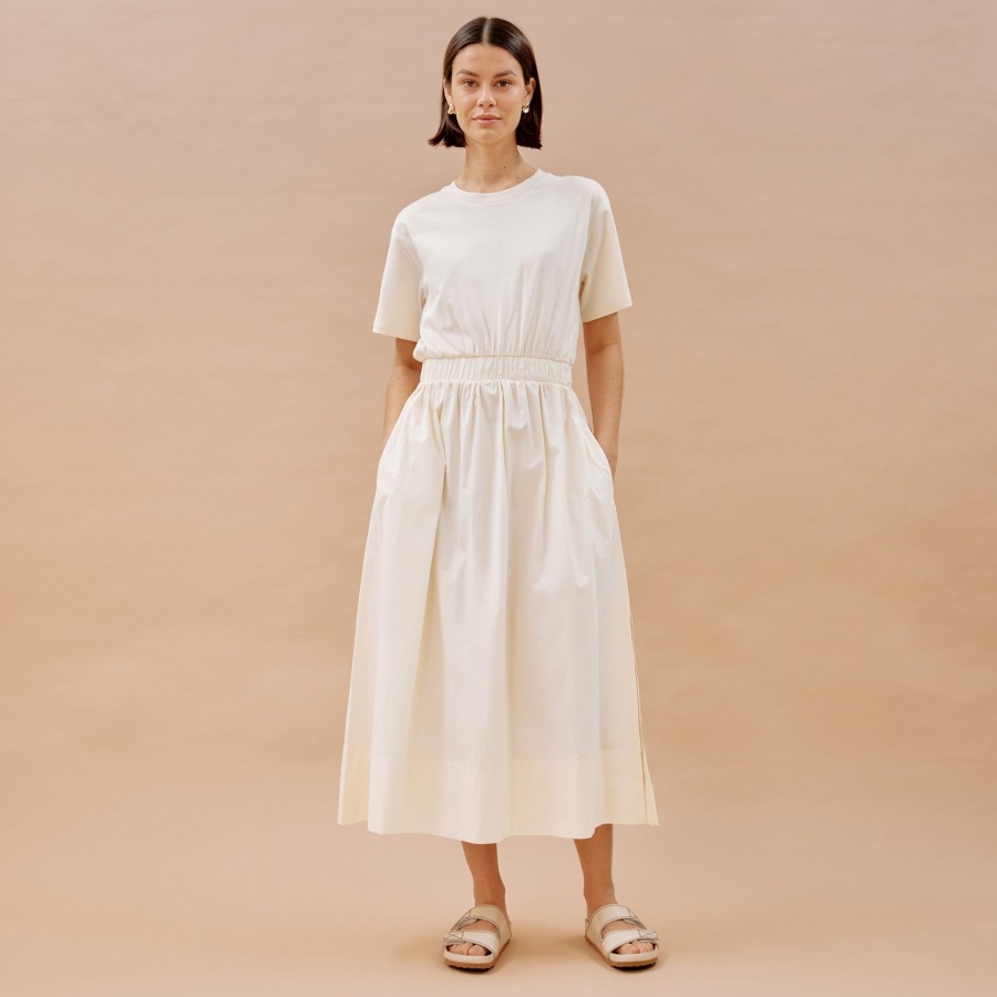 Dresses Albaray | Woven Mix T Shirt Dress Cream