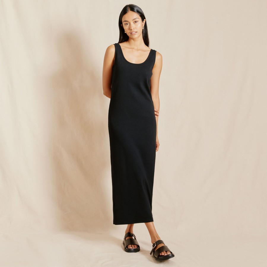 Dresses Albaray | Black Jersey Rib Maxi Vest Dress