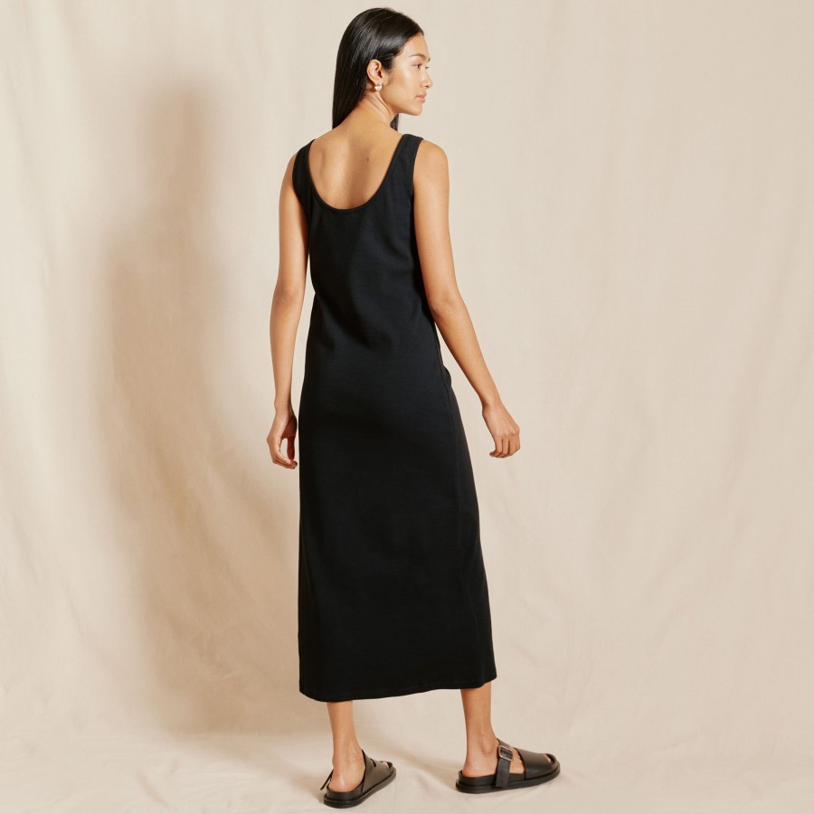 Dresses Albaray | Black Jersey Rib Maxi Vest Dress