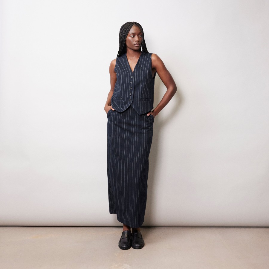 Tailoring Albaray | Navy Pinstripe Maxi Skirt