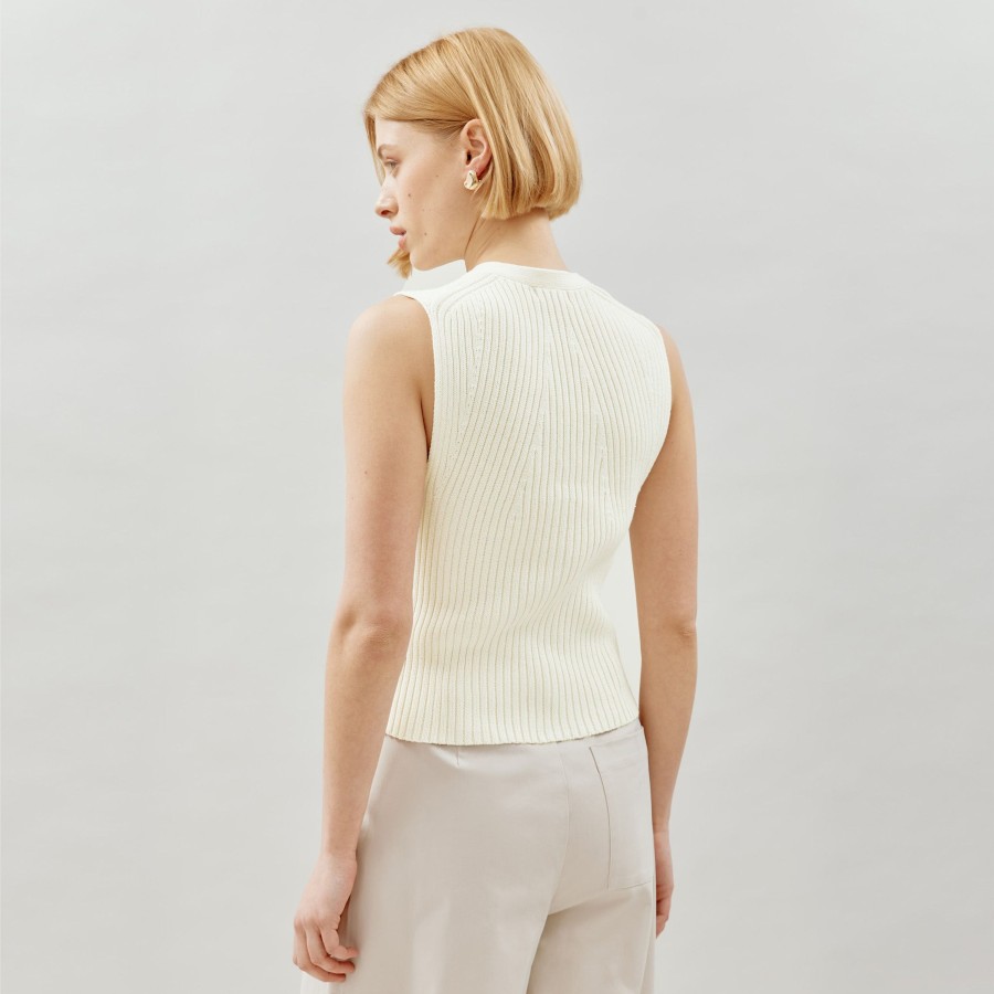 Knitwear Albaray | Cream Knitted Rib Waistcoat