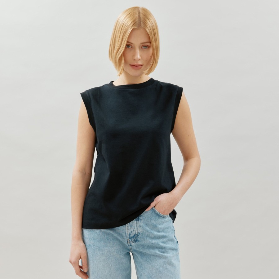 Tops & Blouses Albaray | Black Cotton Tank Top