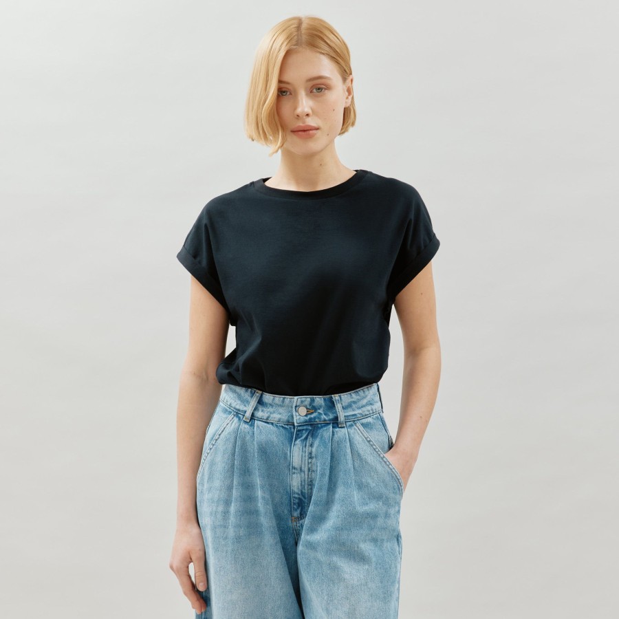 Tops & Blouses Albaray | Black Roll Back T Shirt