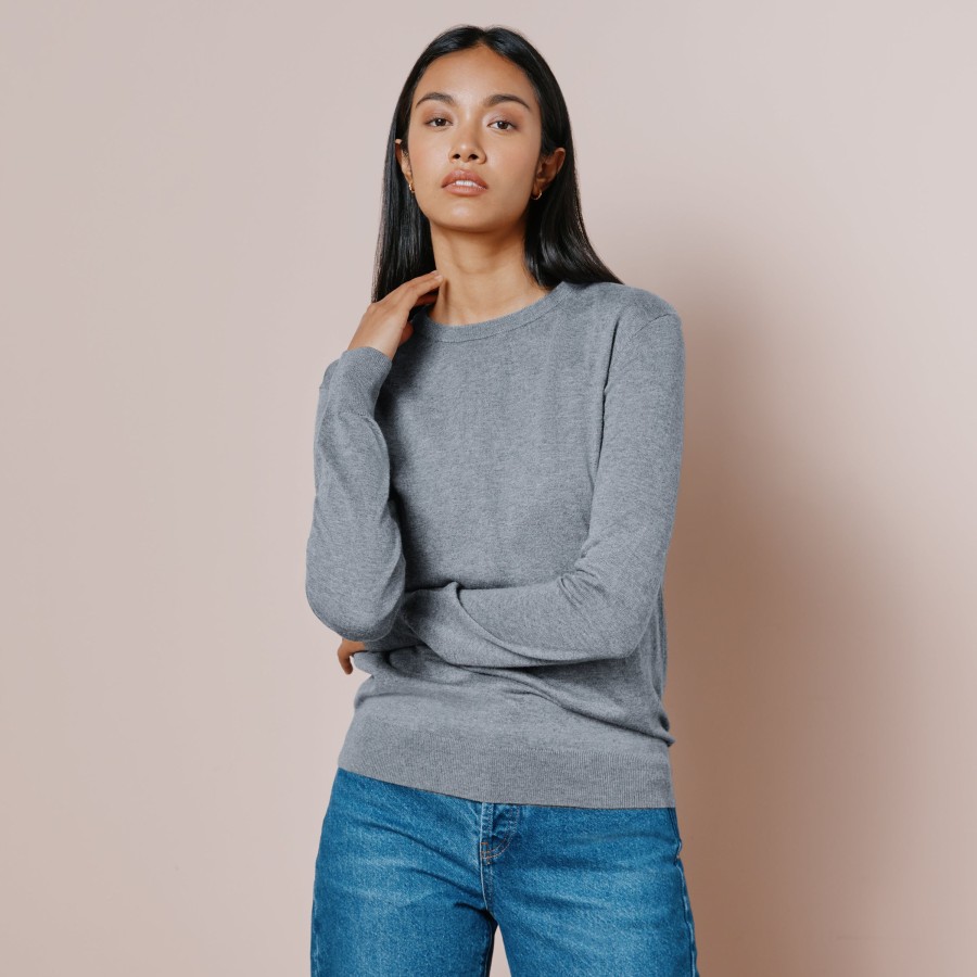 Knitwear Albaray | Silk Blend Classic Crew Grey