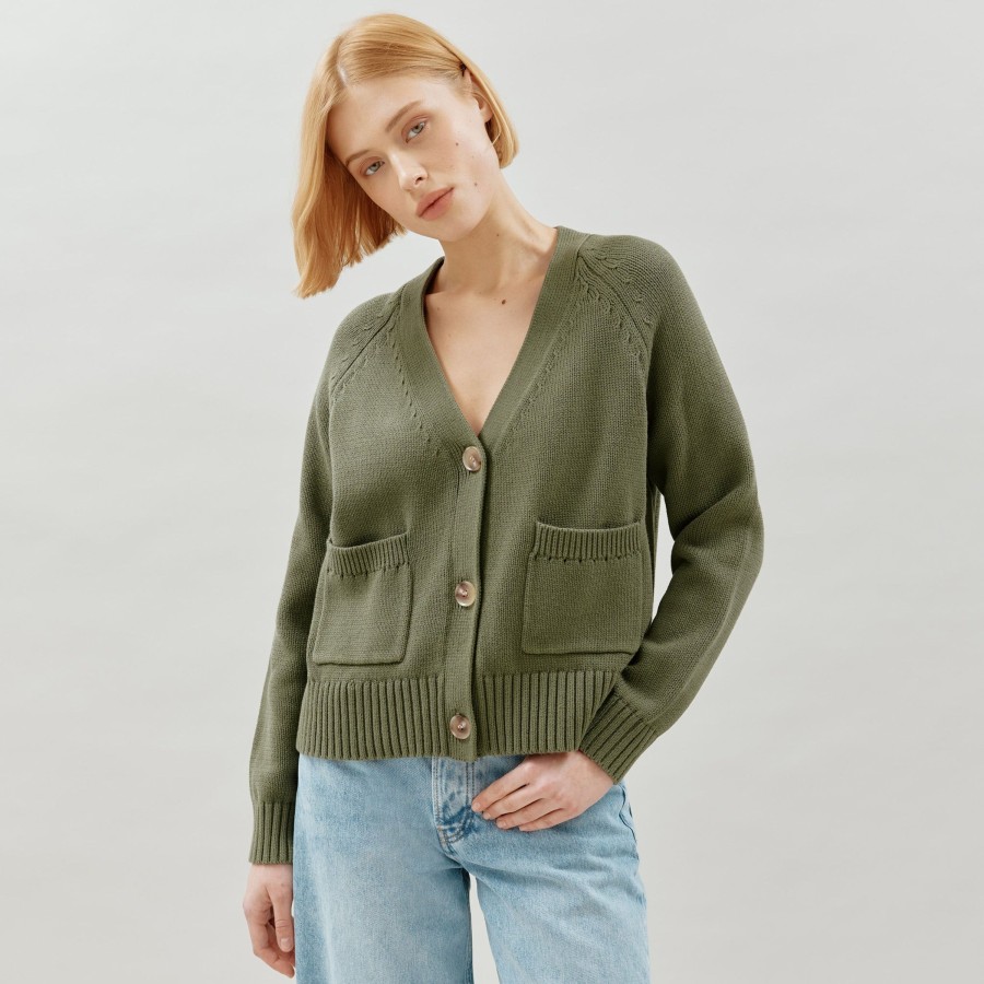 Tops & Blouses Albaray | Olive Relaxed Cotton Cardigan