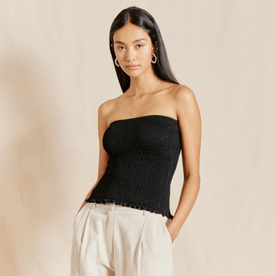 Tops & Blouses Albaray | Black Shirred Bandeau Top