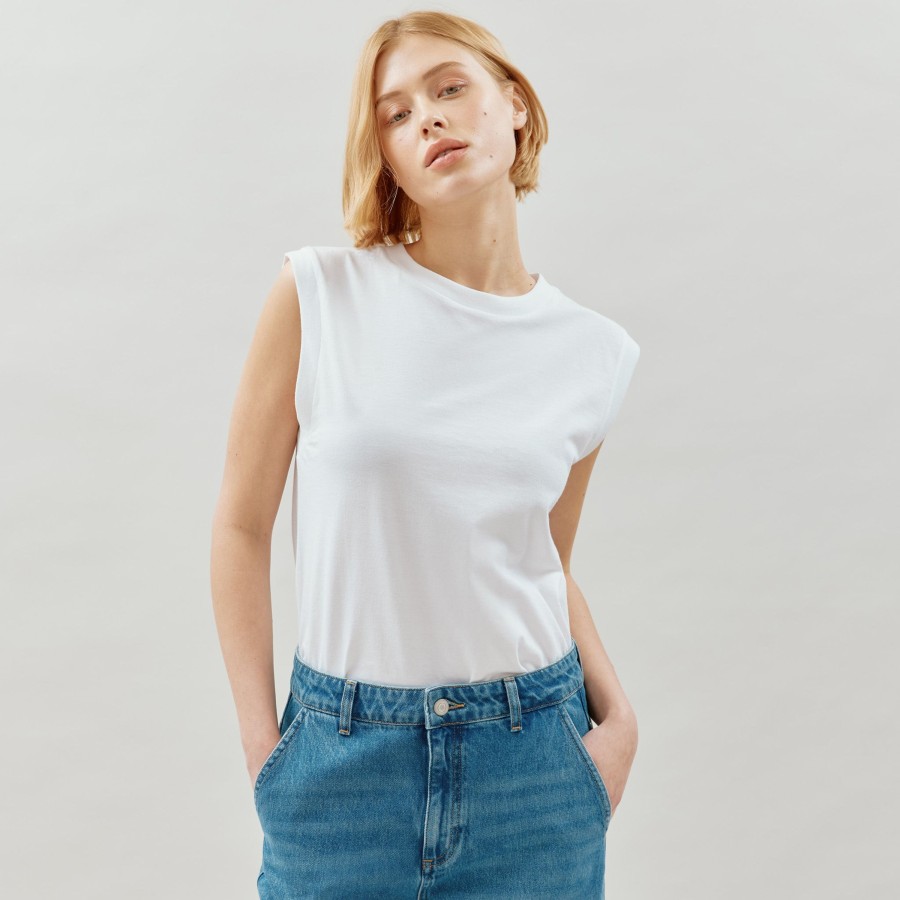 Tops & Blouses Albaray | White Cotton Tank Top