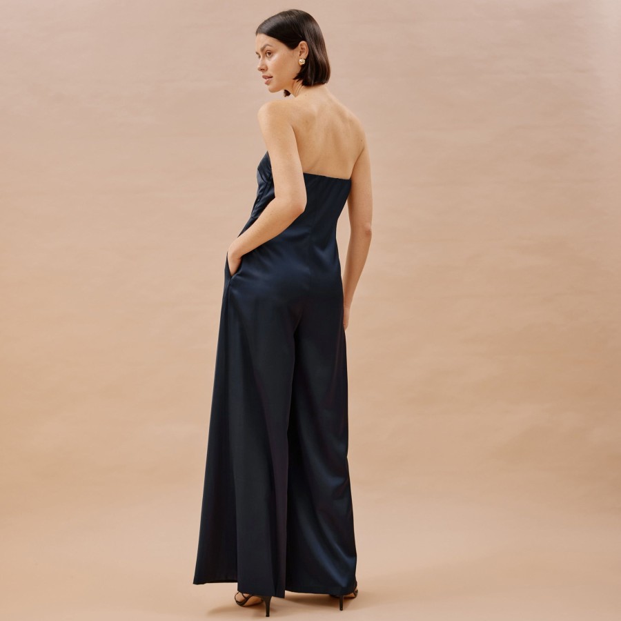 Jumpsuits Albaray | Navy Satin Bandeau Jumpsuit