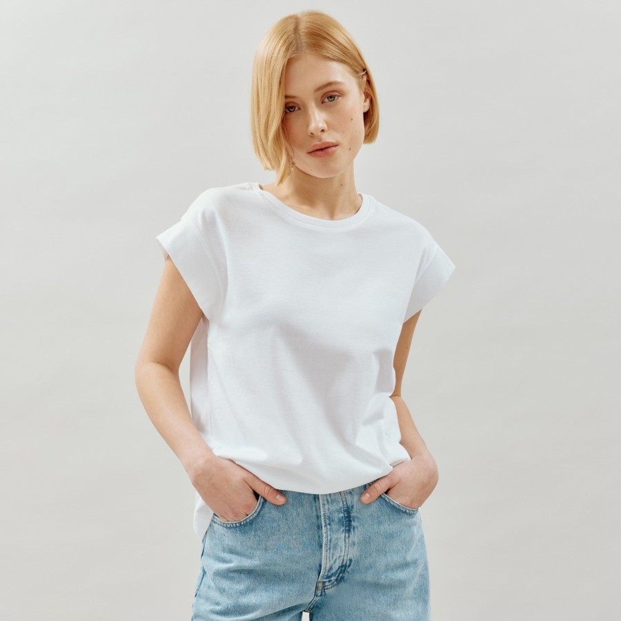 Tops & Blouses Albaray | White Extended Shoulder Tee