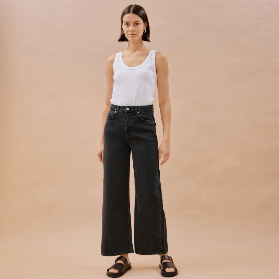 Denim Albaray | Black Wide Leg Crop Jeans