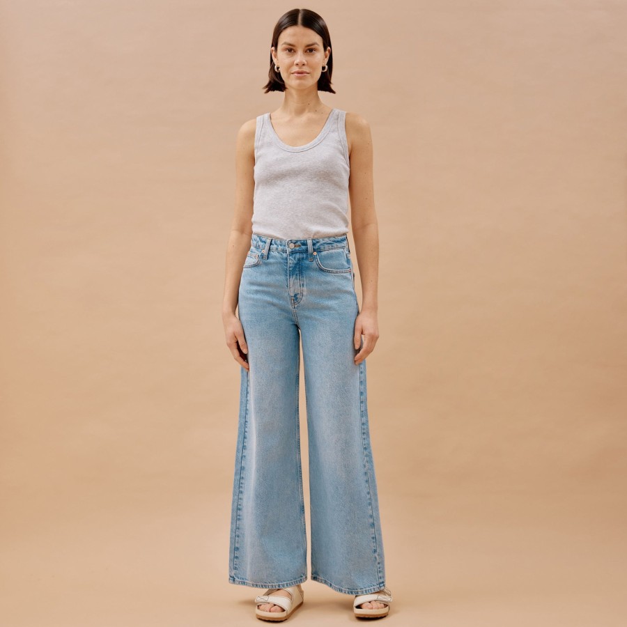 Denim Albaray | Vintage Wash Full Length Wide Leg Jean