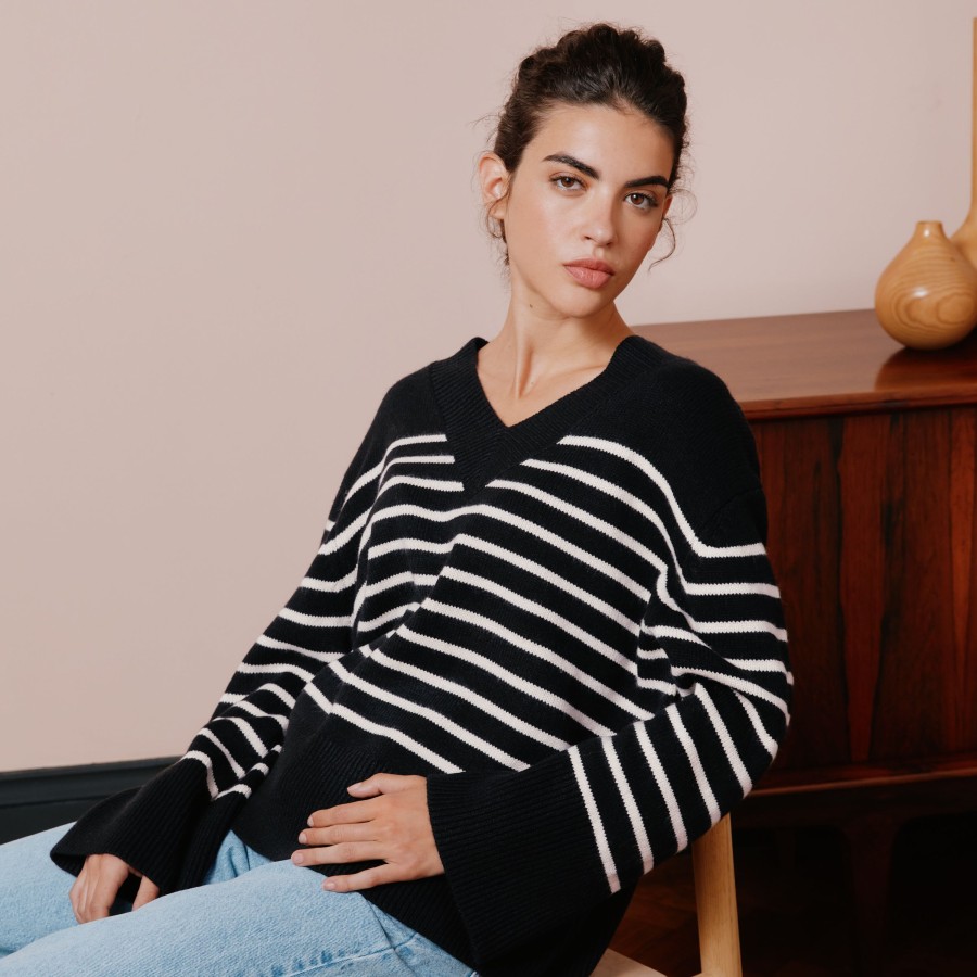 Knitwear Albaray | Stripe V Neck Jumper