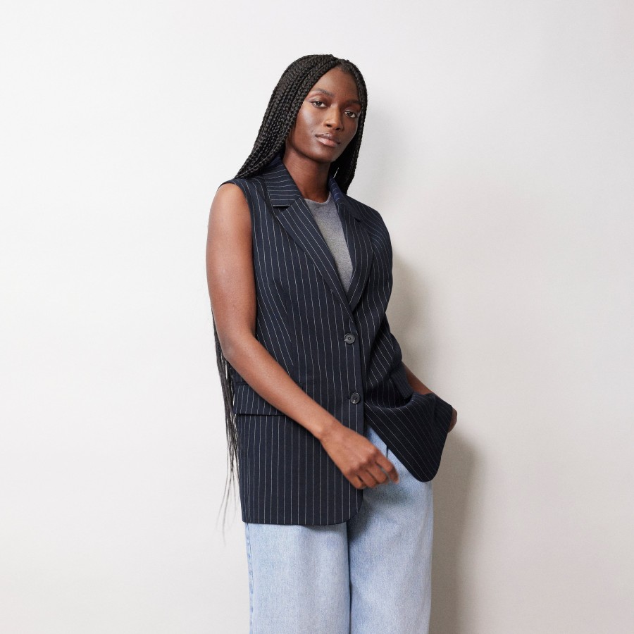 Tailoring Albaray | Navy Pinstripe Sleeveless Jacket