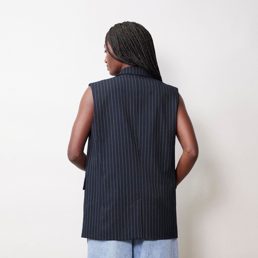 Tailoring Albaray | Navy Pinstripe Sleeveless Jacket